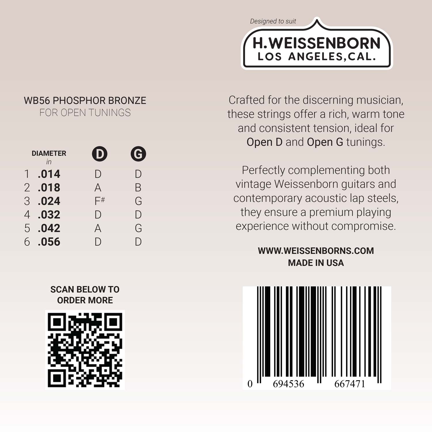 WB56 Premium Weissenborn Guitar Strings - Open D & Open G